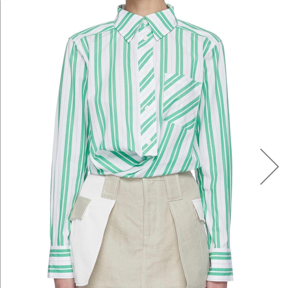 GANNI WRAPAROUND BELT STRIPE ORGANIC COTTON SHIRT